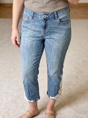 ✨3 for $20 INC International Concepts Lace Trim Crop Jeans 10P NWT Y2K Boho